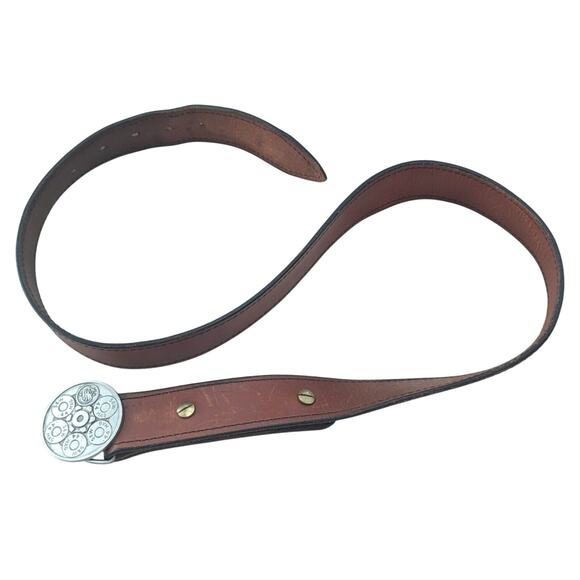 Vintage 38" Smith & Wesson Firearms Leather Belt w .44 Magnum Revolver Buckle - Picture 6 of 9